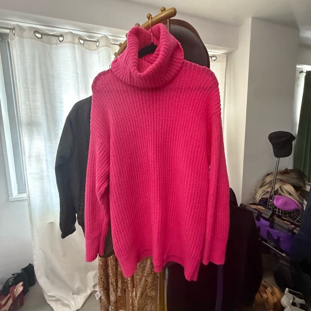 Miracle Vibrant Pink Cowl Neck Sweater